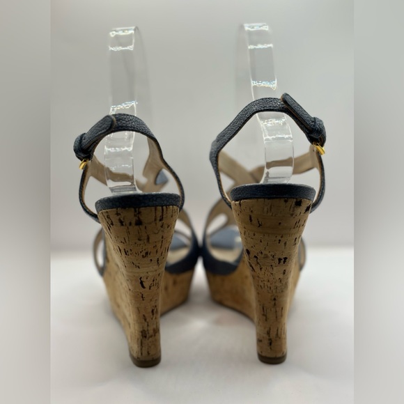 MIU MIU - Leather and Cork Platform Wedges in Jean Blue - Picture 5 of 7